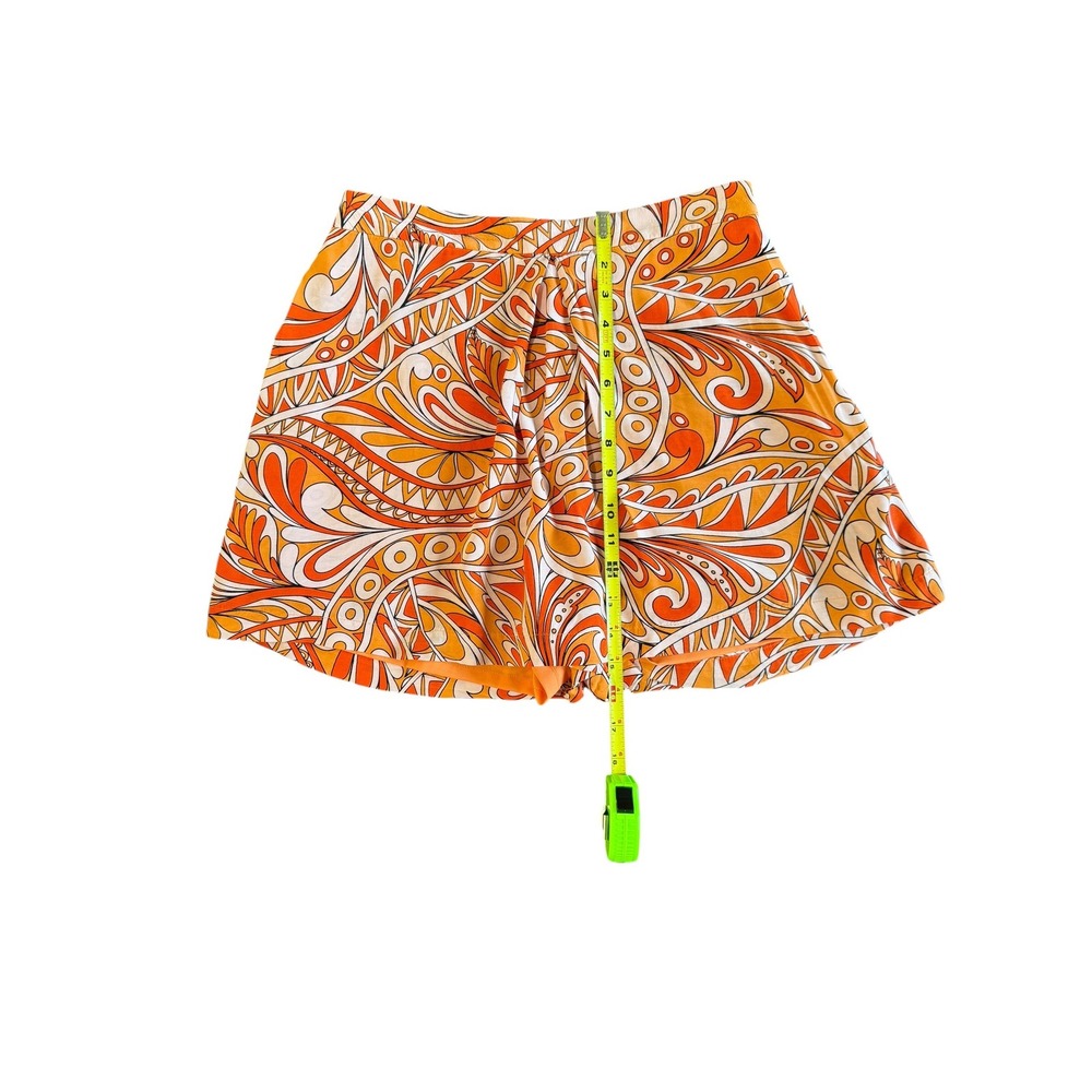 Express High Waisted Pleated Shorts Orange Retro Swirl Print Flowy Lined Sz 6 - Picture 5 of 7